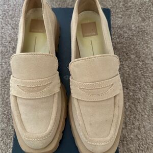 Dolce Vita Beige Suede Flats with Moccasin Stitching